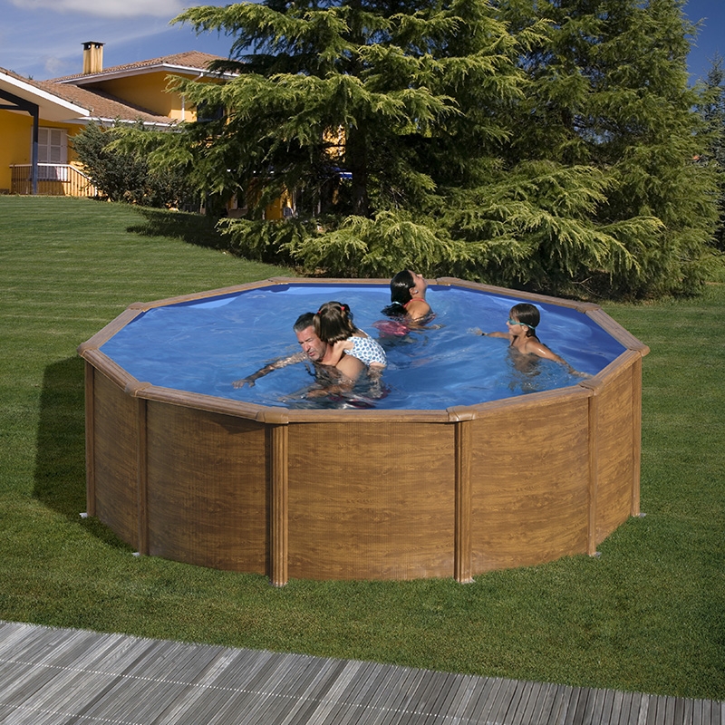 Piscine Acier Gré Aspect Bois Maldivas Ronde Dimension 350 X H132m