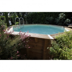 Piscine Bois Swim Wood EMEO - 541 x 350 x H 131 cm - octogonale allongée -  rainurée languette - Spa & Piscine