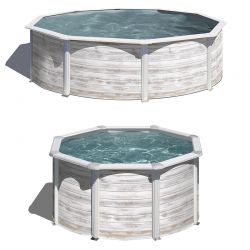 Piscine acier Gre aspect bois nordique Finlande ronde