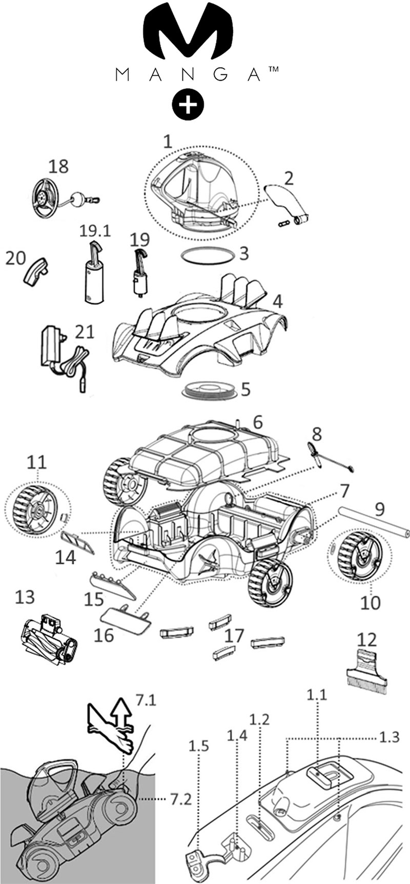 Schéma éclaté pièces détachées Manga Plus Kokido RC32