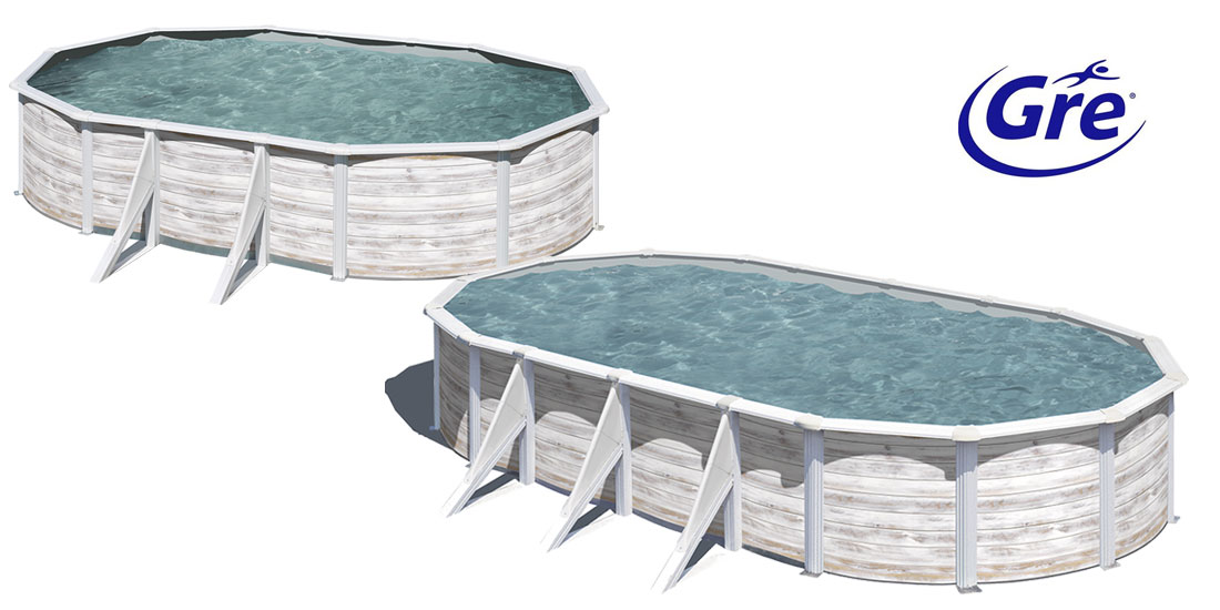 Piscine acier Finlande ovale Gré aspect bois nordique